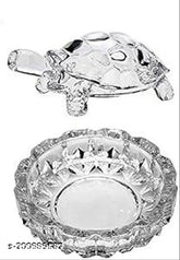 Glass crystal turtle Feng Shui showpiece, Indian-made, 8cm x 8cm x 4.5cm for home or office decor